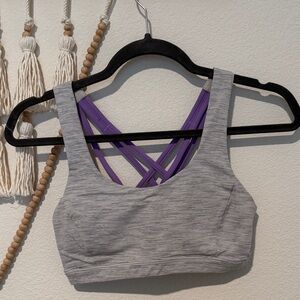 Heathered gray and purple lululemon sports bra size 4